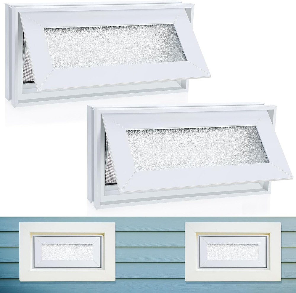 2 Pcs 16” x 8” Small Basement Windows White Aluminum Alloy Bathroom Window