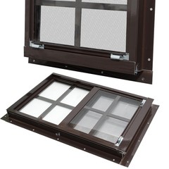2 Pack 24×27 Flush Mount Shed Windows with Tempered Glass & Screen – Brown Frame