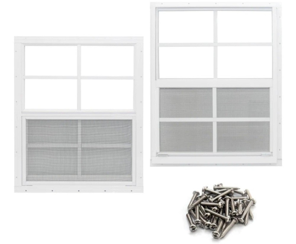 24×36″ (2 Pack) Single-pane Aluminum Shed Windows White Durable screws included