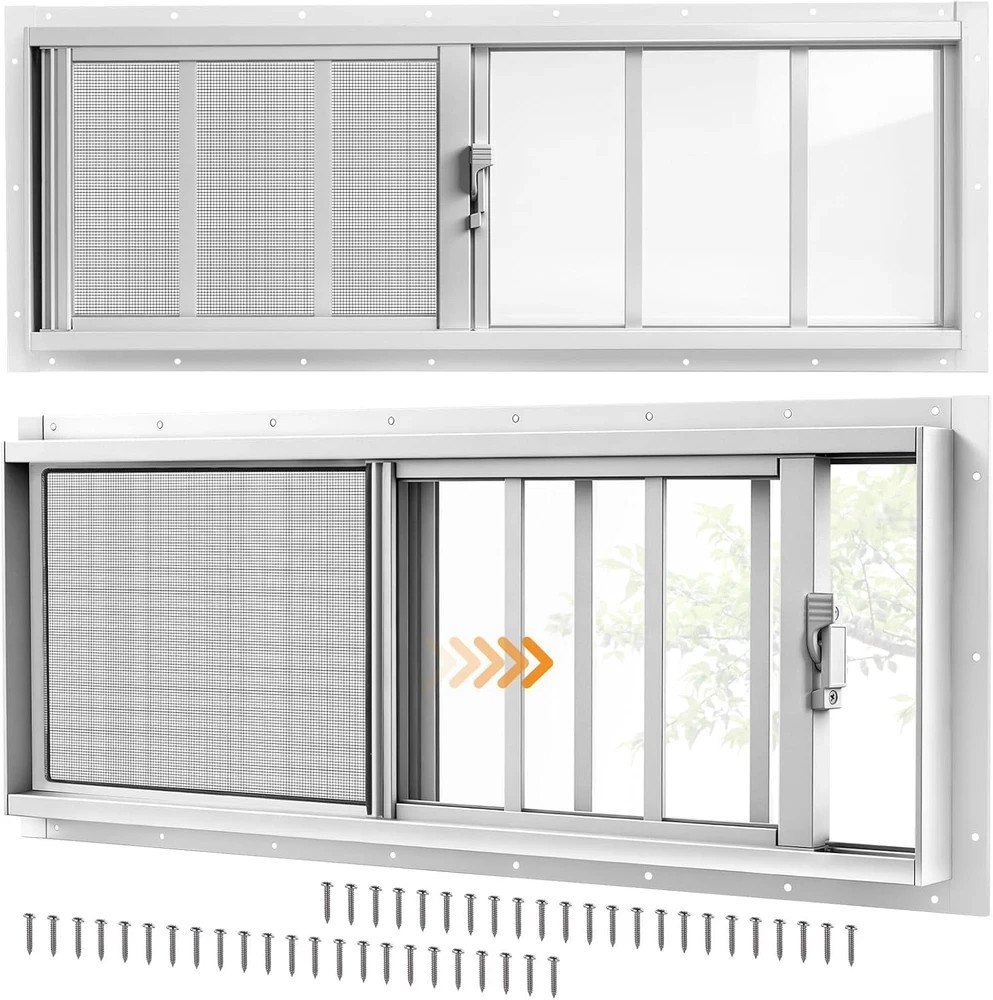2 Pack Shed Windows, 10″X29″ Sliding Windows with Tempered Glass & Fiberglass Sc