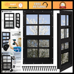 2 Pack Shed Windows 24″x36″ Tempered Glass & Fiberglass Screen for Coop, Barn, G