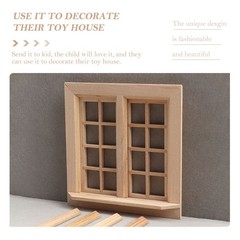 2 Set of Miniature Wooden Blank Window Models Durable Khaki Mini House Decor