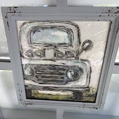 Rustic White Wood Framed Truck Picture Window, Clear Single-Pane Glass 20by20 in