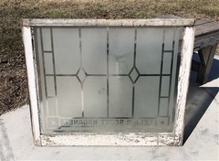 Etched Frosted Clear Glass Vintage Church Window, Architectural Art Glass, G,