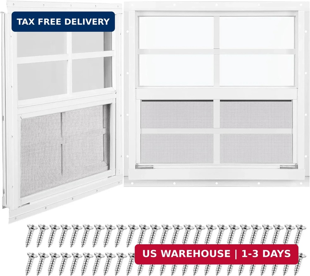16″ X 16″ Shed Windows 2 Pack, Small Sliding Window with Tempered Glass & Metal