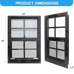 2 Pack Shed Windows 12×18 Black Frame Flush Mount Tempered Glass Fiberglass Scre