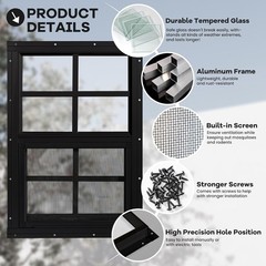 Ventilated Shed Windows 12 Inch x 18 Inch Black with Built in Fiberglass Screens