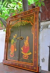 Antique Wooden Window Hand Painted Radha Krishna Rajasthani Wall Hanging Frame