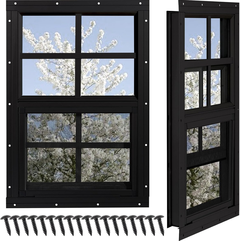 Shed Windows 2 Pack 18″x23″ with Tempered Glass for Coop, Barns, and Garage