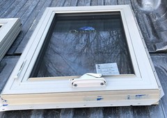 Vinyl Double Pane Casement Window 24” x 36” tan new construction quaker
