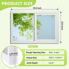 35.5×23.5 Basement Shed Slider Vinyl Windows Dual Pane Insulated Glass White
