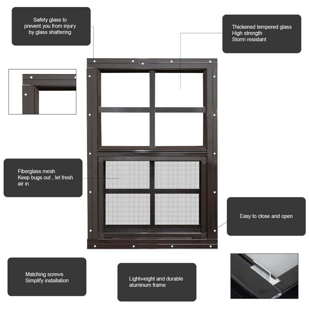 2 Pack 24×36 Shed Windows with Tempered Glass – Brown