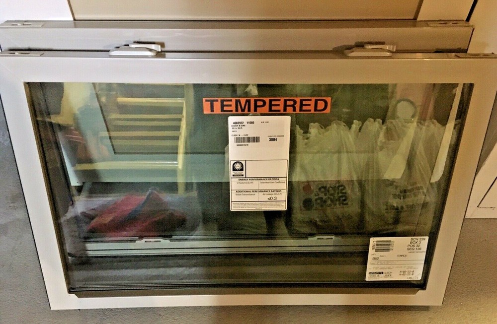 NEW TEMPERED GLASS ALMOND BATHROOM WINDOWS SET TOP/BOTTOM