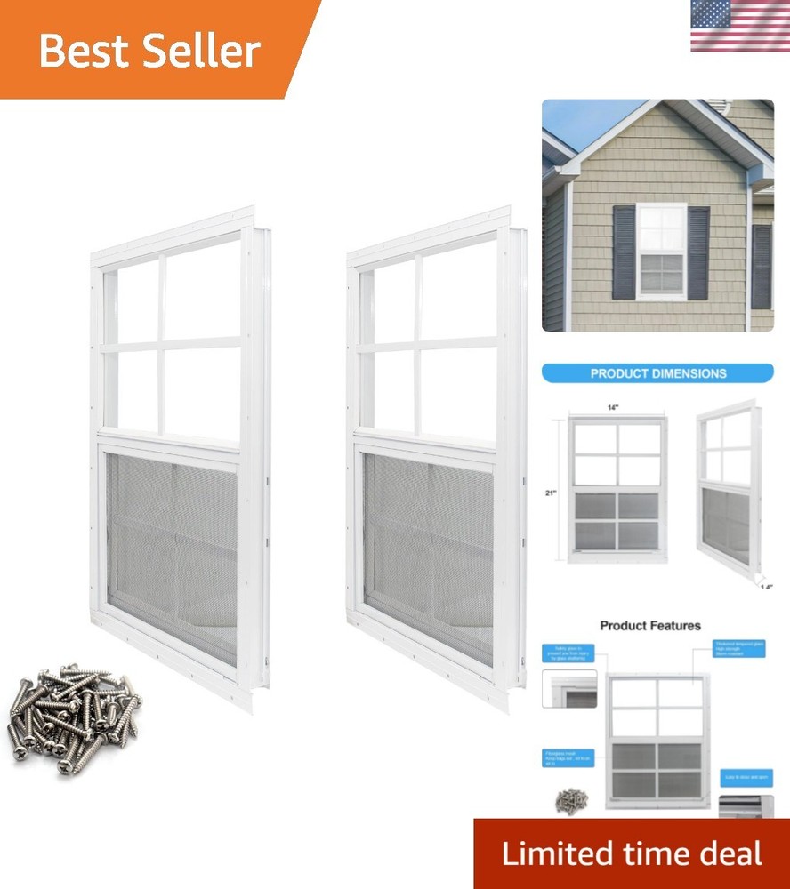 Heavy Duty 2 Pack 14″x21″ Shed Windows – Easy Installation, Stylish & Functional