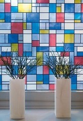 2mX67cm MONDRIAN SELF ADHESIVE WINDOW VINYL STAINED GLASS STICKY BACK PLASTIC