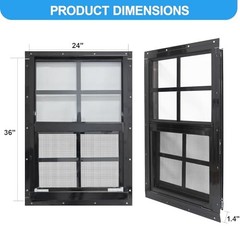 2 Pack Shed Windows with Black Frame, 24 x 36 Flush Mount Small Window with Temp