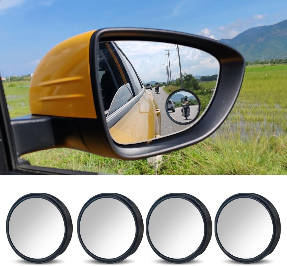 4PCS Blind Spot Mirror, 360° Wide Angle Convex Mirrors with Adjus Color: Black