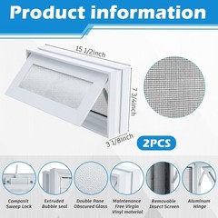 2 Pcs 16” x 8” Small Basement Windows White Aluminum Alloy Bathroom Window