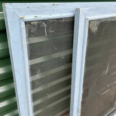 2 Available: Wood & Metal 30″Square Camp Window Screen Hook Latch Painted Wooden