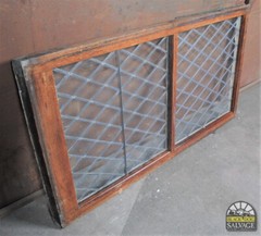 28″ x 49″ Leaded Glass Window in Oak Sash, Diamond Pattern