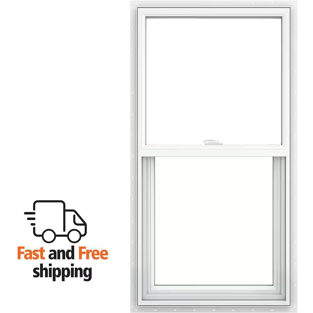 V-2500 Series 29.5 In. X 53.5 In. Single Hung Vinyl Low-E White Nail Fin Frame T