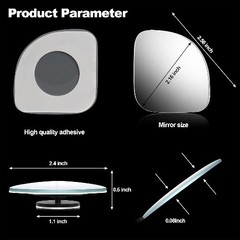 4-Piece Fan-Shaped Rear Blind Spot Mirrors, 360-Degree Rotating Wide Angle Conve