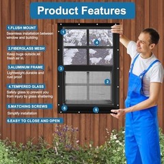 2 Pack 18″x23″ Black Flush Mount Shed Windows with Tempered Glass & Screen – Ide