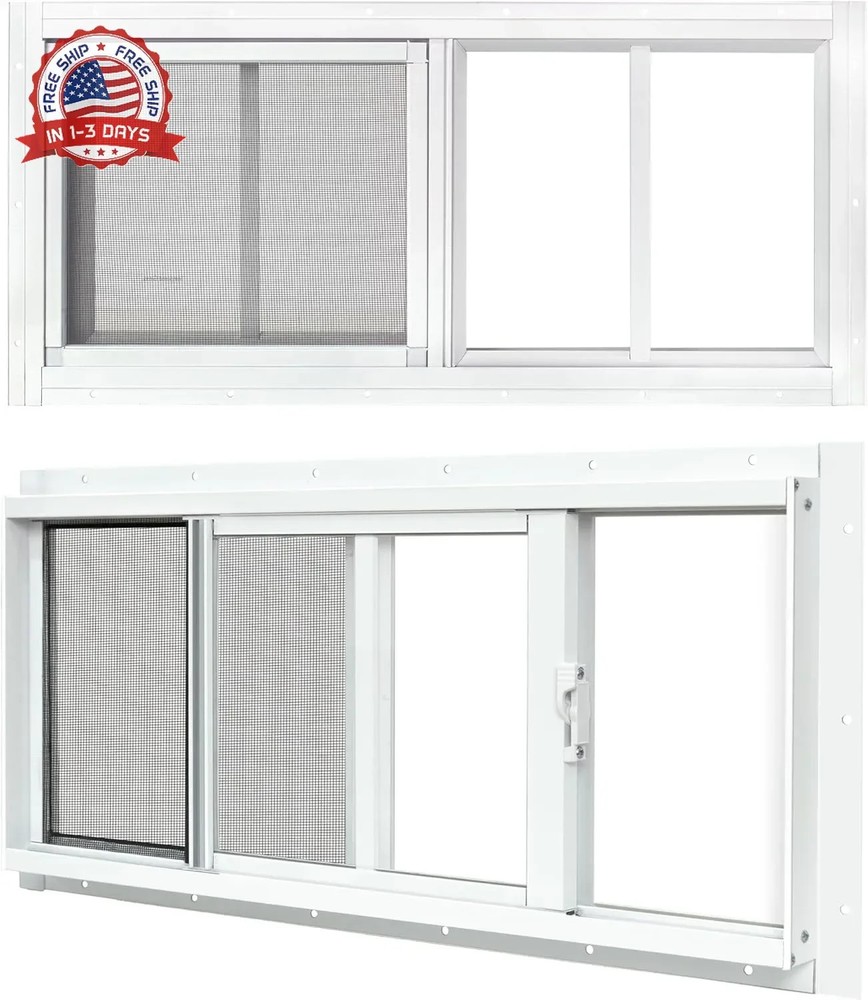 2 Pack Shed Windows, 10″x 18″ White Sliding Window Suitable for Chicken Coop, sh