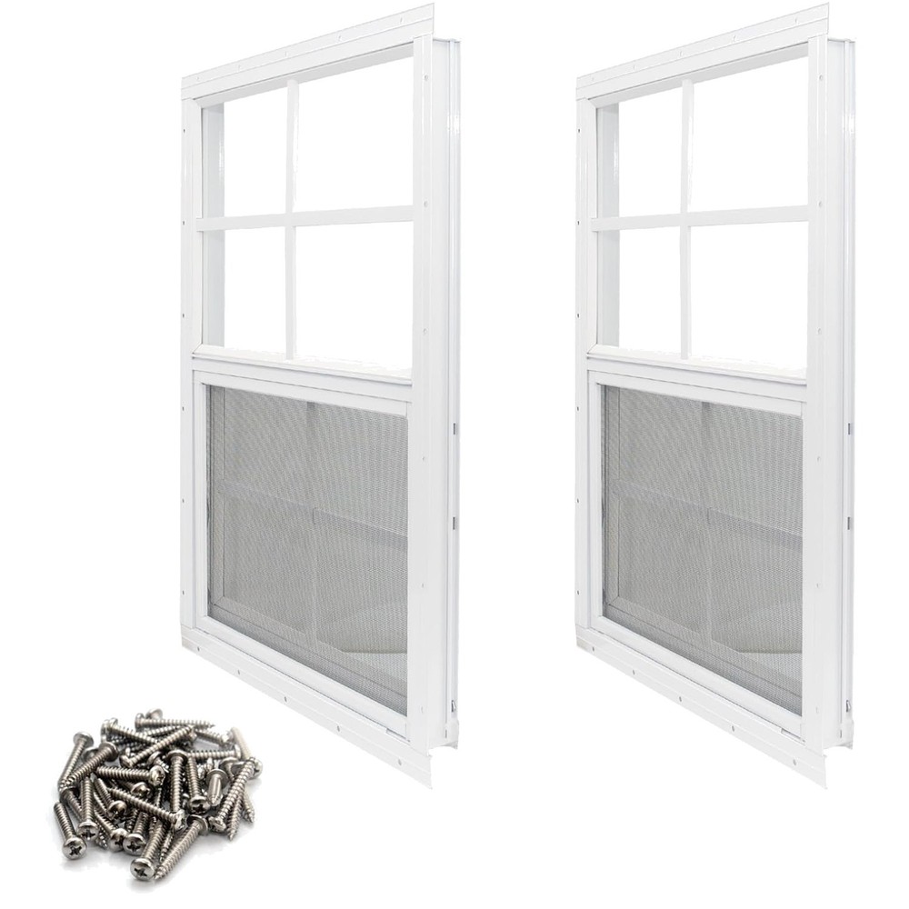 Shed Window 2 Pack – 12×18 Tempered Glass, Fiberglass Screen