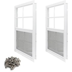 Shed Window 2 Pack – 12×18 Tempered Glass, Fiberglass Screen
