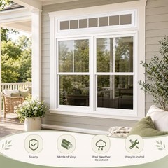 Vinyl Transom Window 10″ X 29″, Fixed Double Pane Glass Windows | White