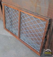 28″ x 49″ Leaded Glass Window in Oak Sash, Diamond Pattern