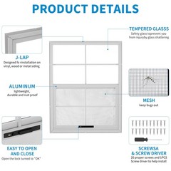 2 Pcs Shed Window W/ Tempered Glass & Fiberglass Screen Household Sliding Window