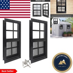 Elegant 12″ x 18″ Tempered Glass Shed Windows – 2 Pack with Screens, Black