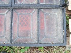 Vintage Leaded Brown Glass Steel Full Casement Window, 61 1/2″ x 39 1/4″