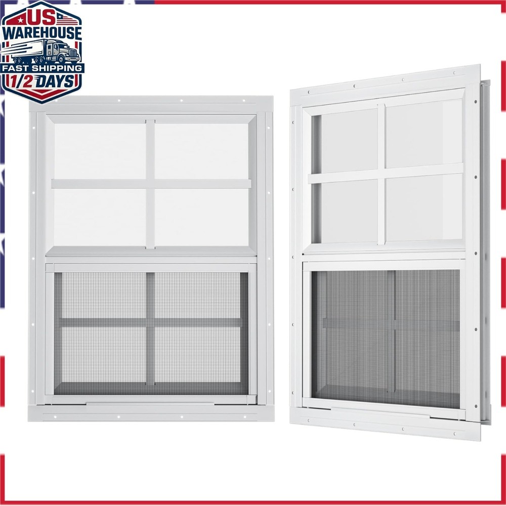 2 Pack 18″ x 23″ White Shed Windows – Flush Mount Aluminum