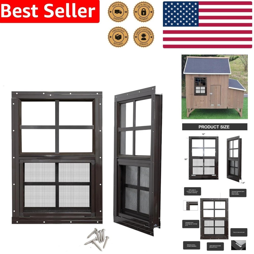 12×18 Shed Windows 2 Pack Brown Aluminum Frame Tempered Glass Weather Resistant