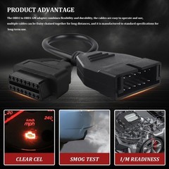 OBD1 to OBD2 Adapter Cable, 12 Pin to 16 Pin Diagnostic Scanner Connector for Mo
