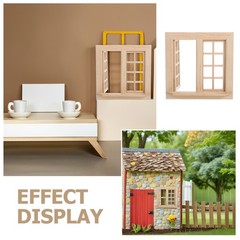 2 Set of Miniature Wooden Blank Window Models Durable Khaki Mini House Decor