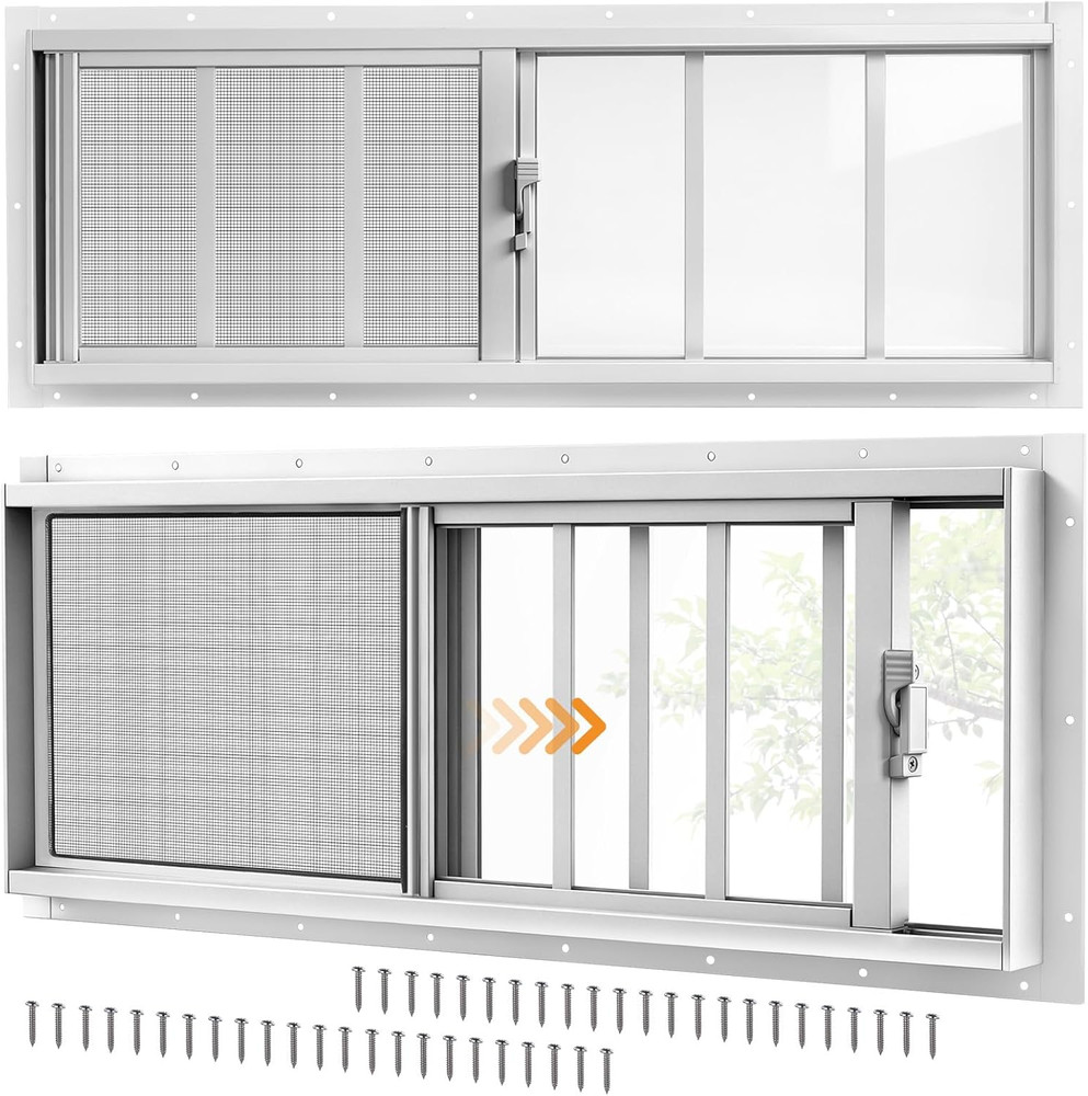 2 Pack Shed Windows, 10″X29″ Sliding Windows with Tempered Glass & Fiberglass Sc
