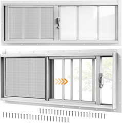 2 Pack Shed Windows, 10″X29″ Sliding Windows with Tempered Glass & Fiberglass Sc