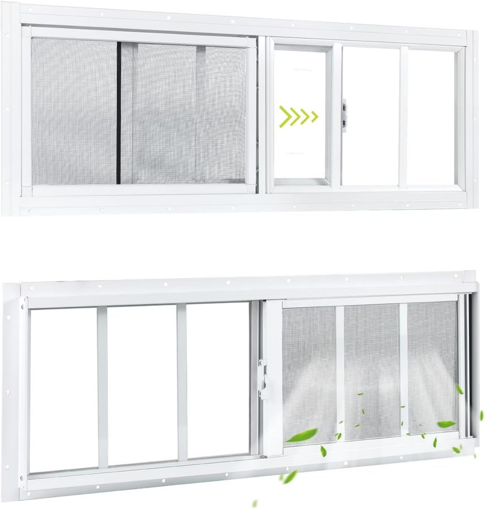 10″X29″ 2 Pack Shed Sliding Windows, White | Transom Window with Tempered Glass,