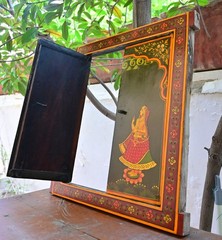 Antique Wooden Window Hand Painted Radha Krishna Rajasthani Wall Hanging Frame