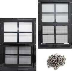 2 Pack 18×23 Aluminum Shed Windows with Tempered Glass and Fiberglass Screen