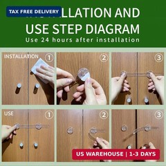 Baby Proof Cabinet Locks, Safe Quick and Easy Transparent Drawer Door Latches, A