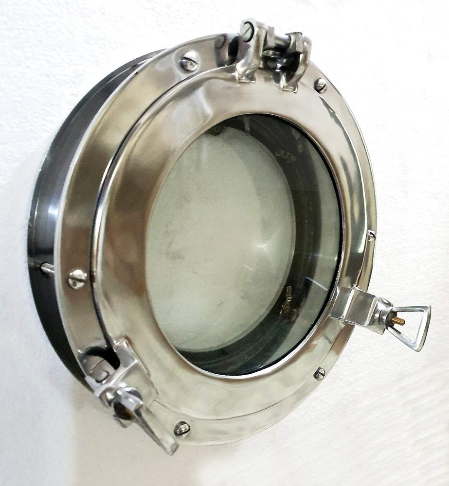 12″ Canal Boat Porthole Window Glass Porthole Home Decorative (Shiny Silver)