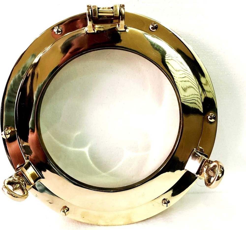 12″ Canal Boat Porthole Window Shiny Brass Door Window Glass Porthole Home Decor