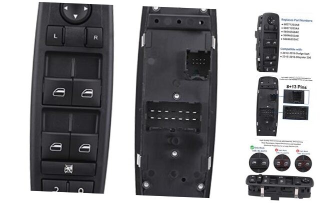 Power Window Switch Control Button 8+13 PINS Driver Side Compatible with Dodge