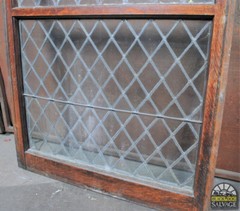 Leaded Glass Window in Oak Sash, 32″ x 49 1/8″, Diamond Pattern