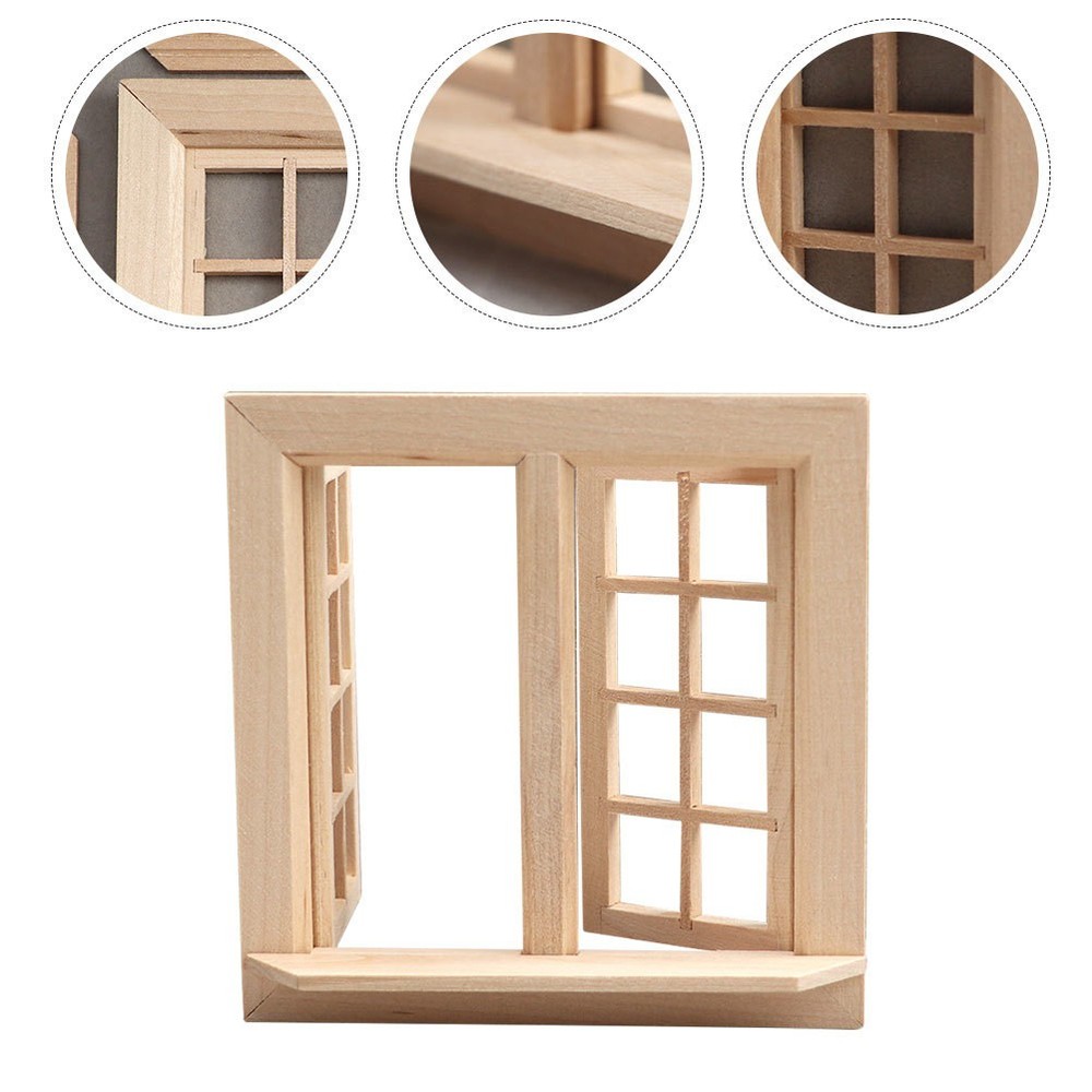 Mini House Adornment Mini Blank Window Model Uncolored Wooden Window